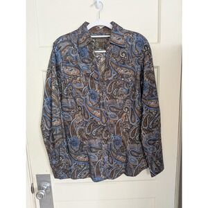 Roper Blue Brown Paisley Pearl Snap Western Shirt 100% Cotton Size Large